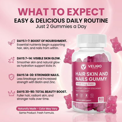 VELIQO Biotin Gummies – Hair, Skin & Nails Support – 60 Gummies