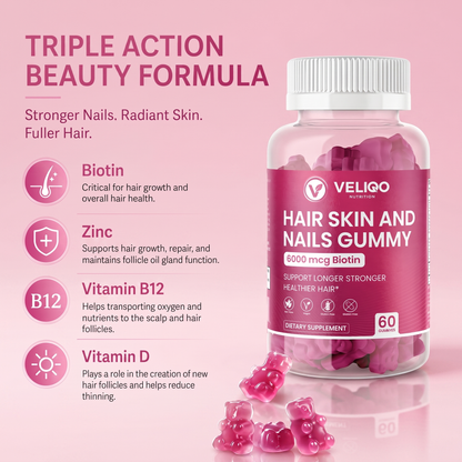 VELIQO Biotin Gummies – Hair, Skin & Nails Support – 60 Gummies
