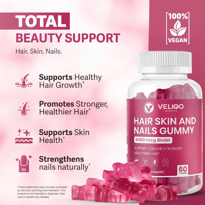 VELIQO Biotin Gummies – Hair, Skin & Nails Support – 60 Gummies